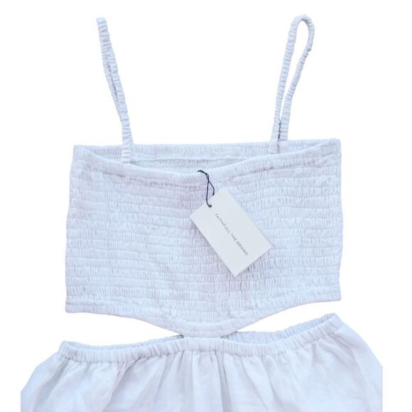 Faithfull the Brand Linen Smocked Tayari Midi Beachy Dress Women's 8 White NWT - Picture 11 of 16